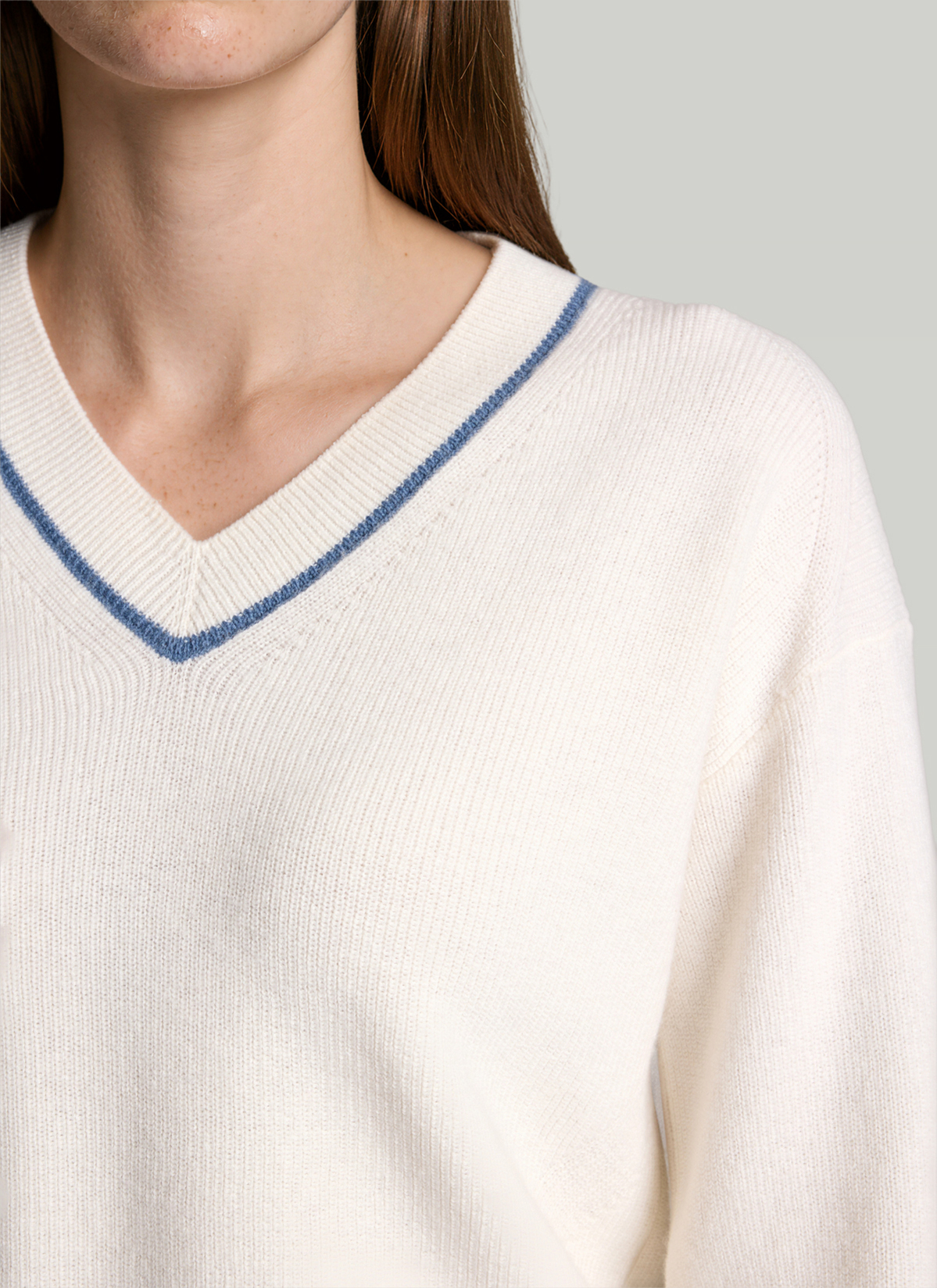 Pullover V-Ausschnitt 1/1 Arm, New White Detailansicht 1