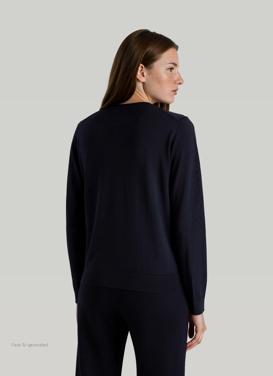 Pullover Rundhals 1/1 Arm Navy Frontansicht