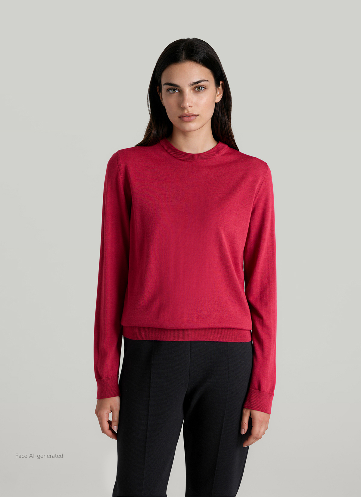 Pullover Rundhals 1/1 Arm, Peony Red Detailansicht 2