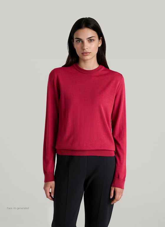 Pullover Rundhals 1/1 Arm Peony Red Frontansicht