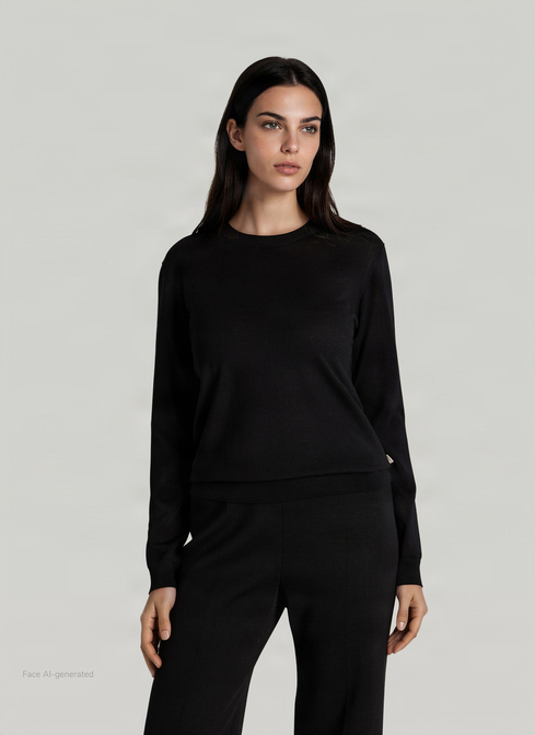 Pullover Rundhals 1/1 Arm, Black Frontansicht