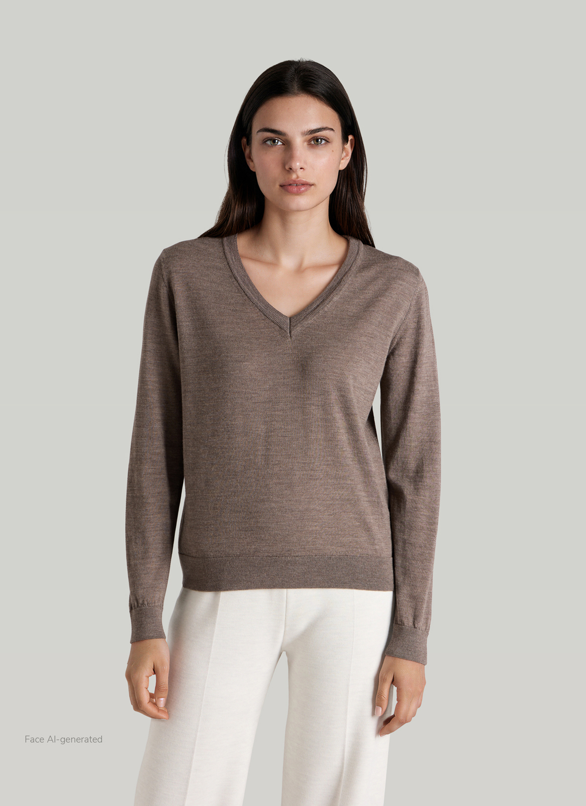 Pullover V-Ausschnitt 1/1 Arm, Brownie Frontansicht