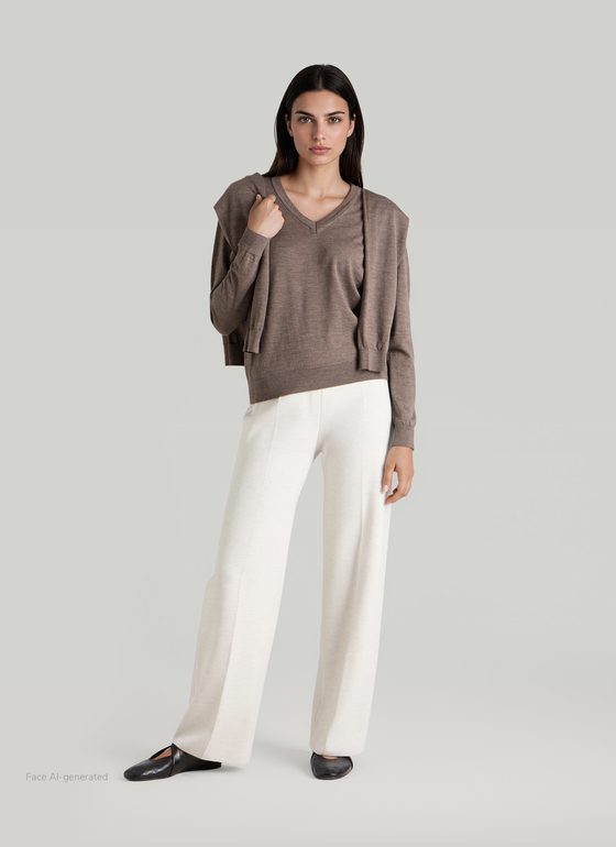 Pullover V-Ausschnitt 1/1 Arm Brownie Frontansicht