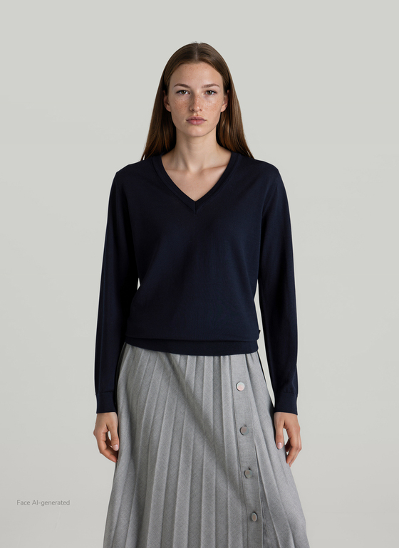 Pullover V-Ausschnitt 1/1 Arm Navy Frontansicht