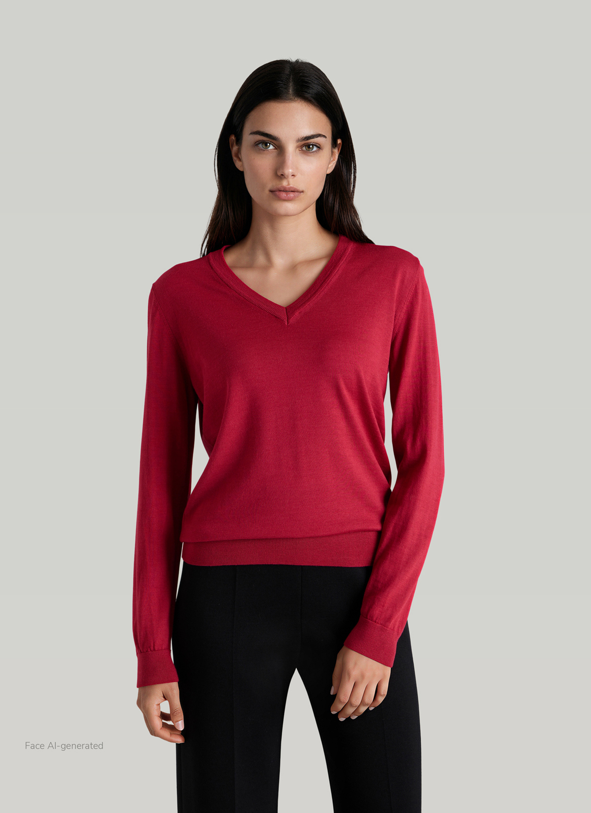 Pullover V-Ausschnitt 1/1 Arm, Peony Red Frontansicht