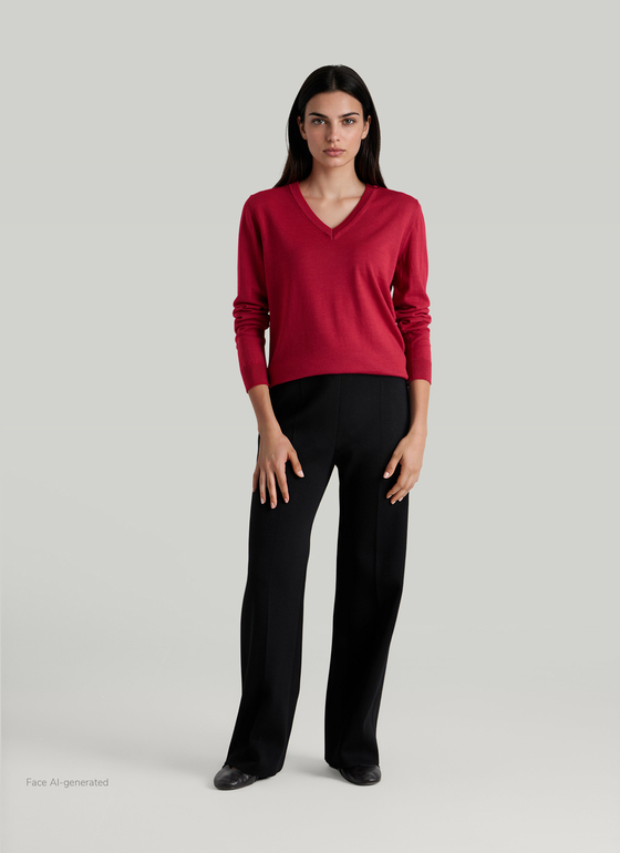 Pullover V-Ausschnitt 1/1 Arm Peony Red Frontansicht