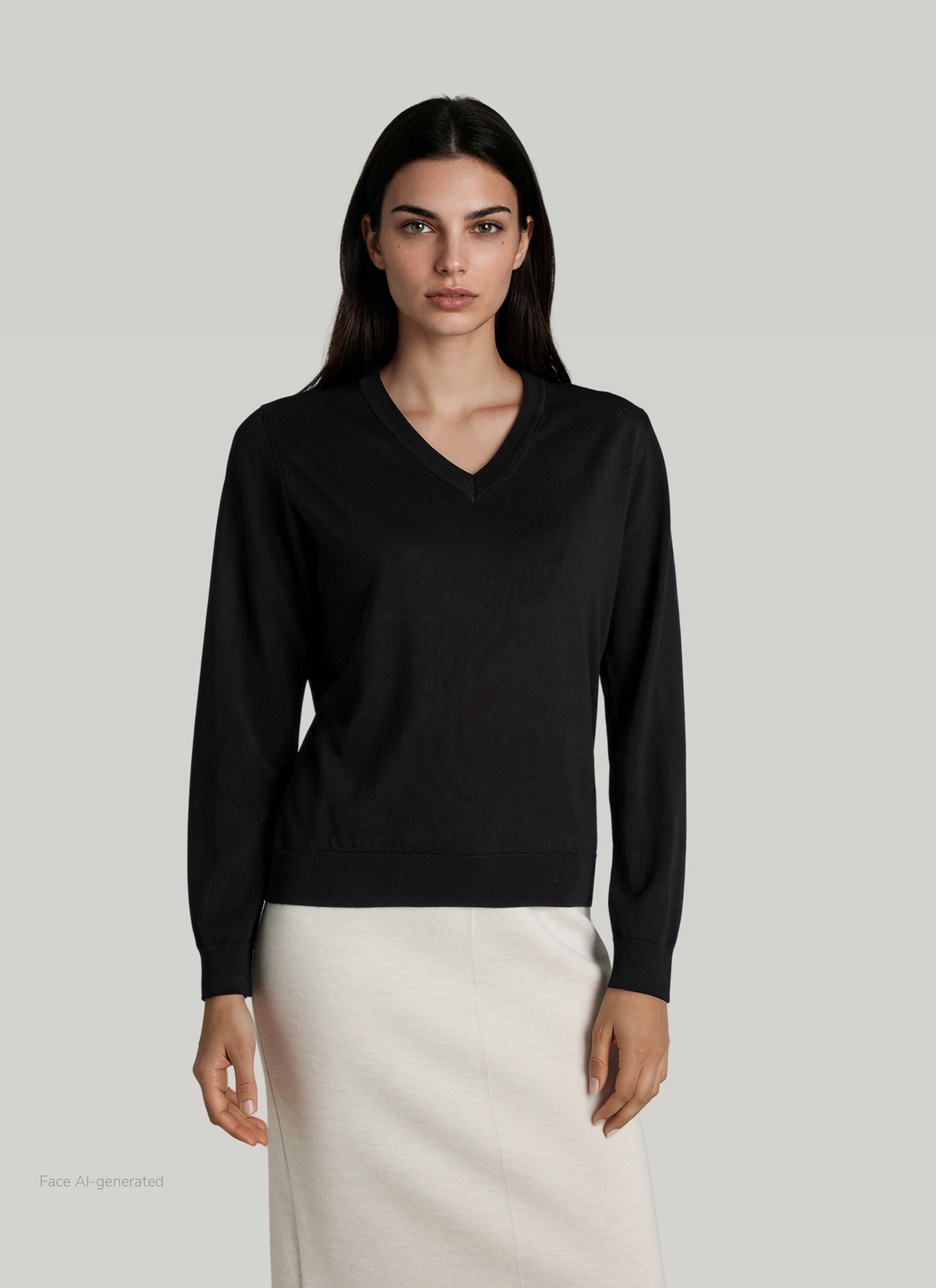 Pullover V-Ausschnitt 1/1 Arm, Black Frontansicht
