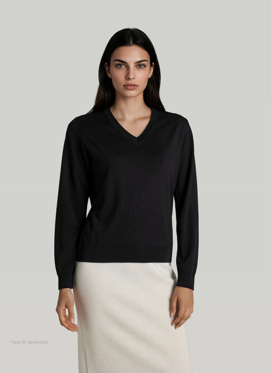 Pullover V-Ausschnitt 1/1 Arm Black Frontansicht