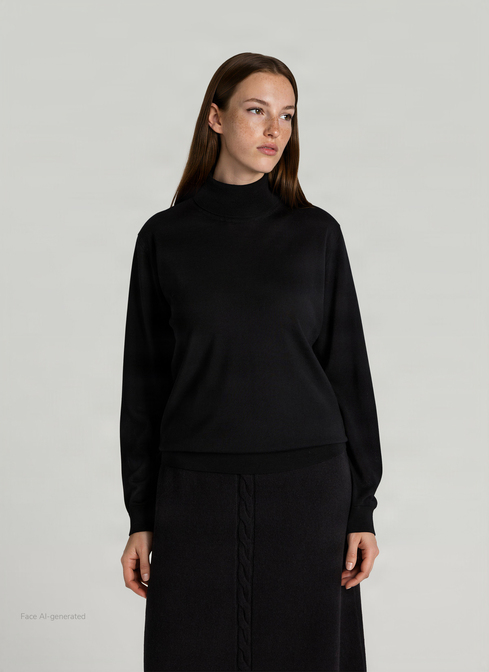 Pullover Rundhals 1/1 Arm, Black Frontansicht