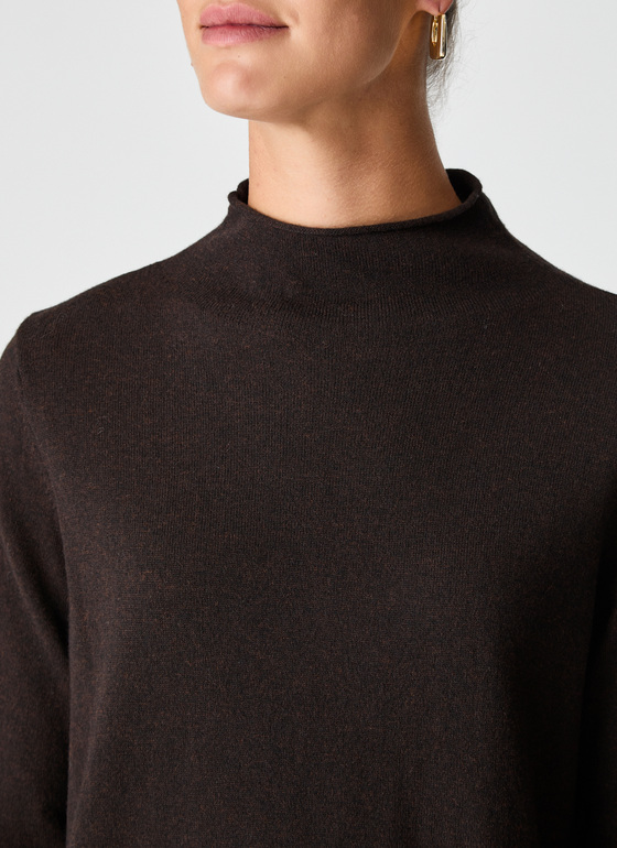 Pullover Stehkragen 1/1 Arm Dark Espresso Frontansicht