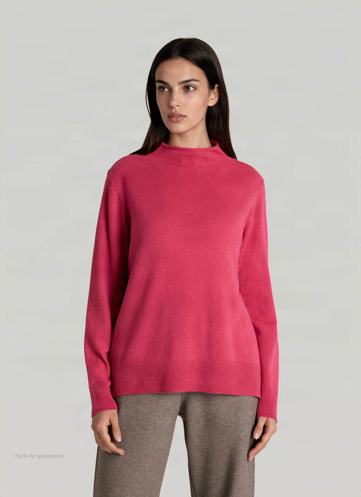 Pullover Stehkragen 1/1 Arm, Peony Red Frontansicht
