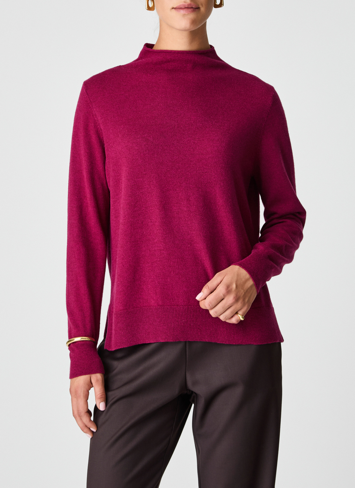 Pullover Stehkragen 1/1 Arm, Bordeaux Frontansicht