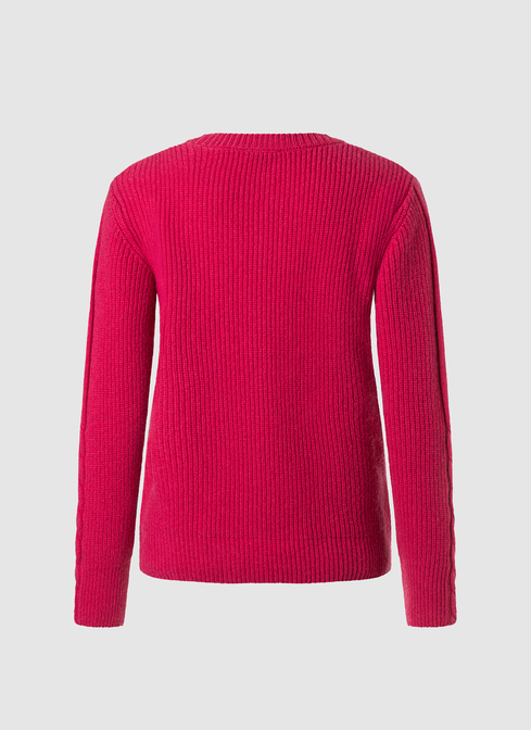 Pullover Rundhals 1/1 Arm, Peony Red Rückansicht