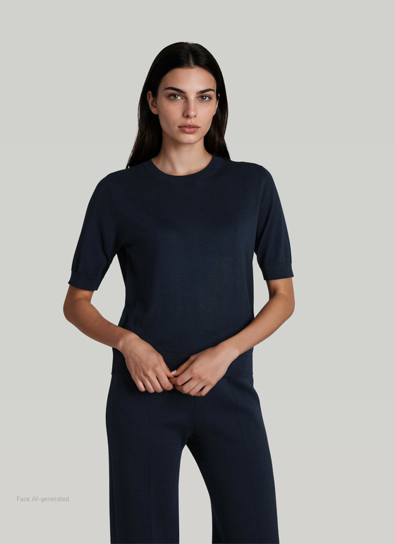 Pullover Rundhals 1/1 Arm Navy Frontansicht