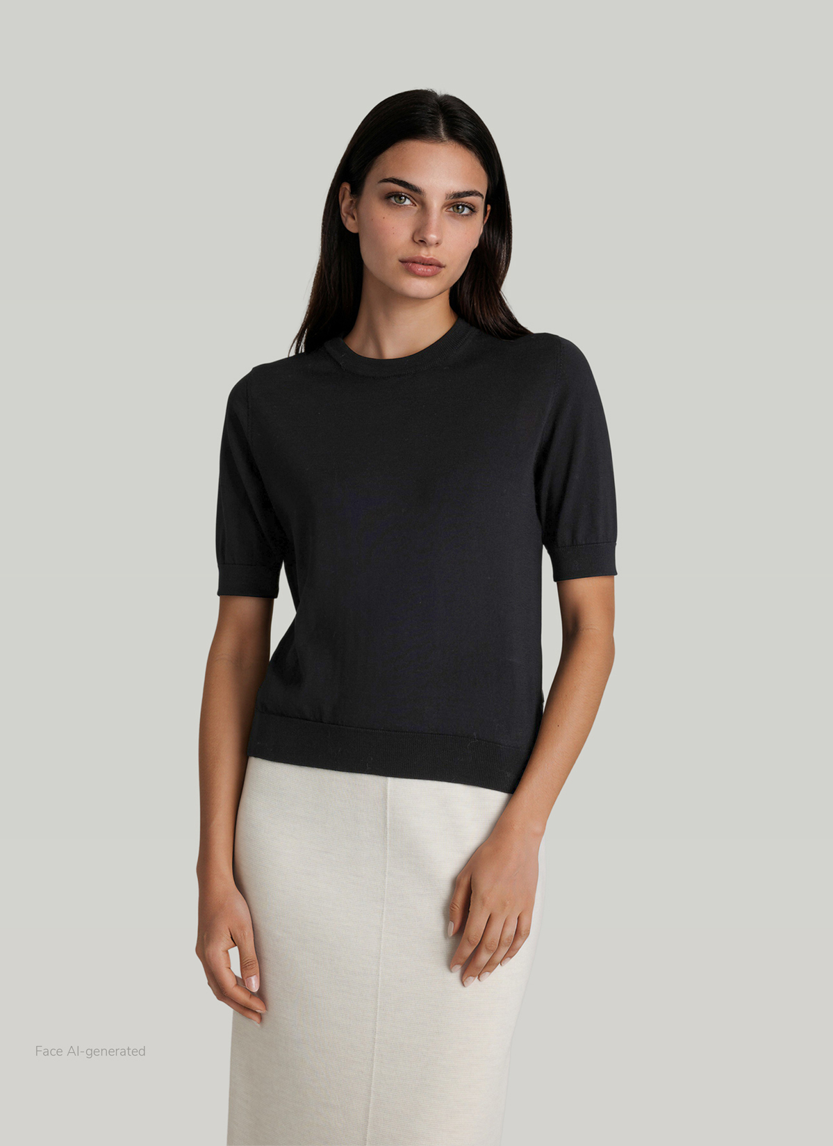 Pullover Rundhals 1/1 Arm, Black Frontansicht