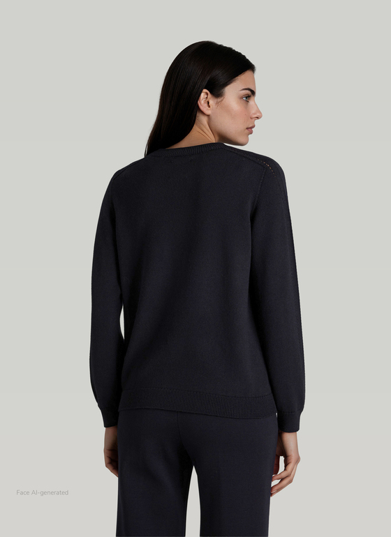 Pullover Rundhals 1/1 Arm Navy Frontansicht