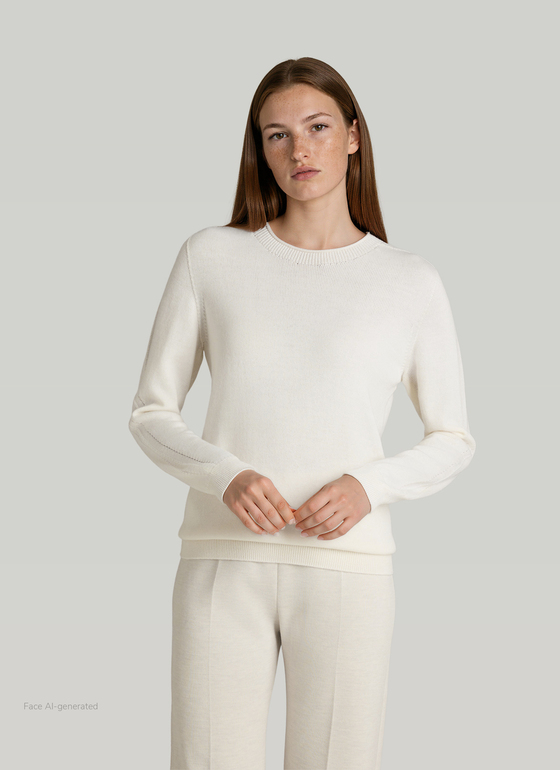 Pullover Rundhals 1/1 Arm New White Frontansicht