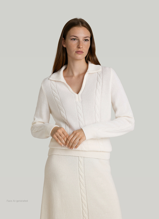 Pullover Polokragen 1/1 Arm New White Frontansicht