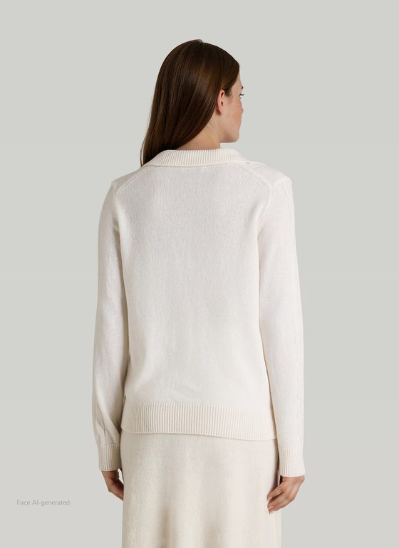 Pullover Polokragen 1/1 Arm New White Frontansicht