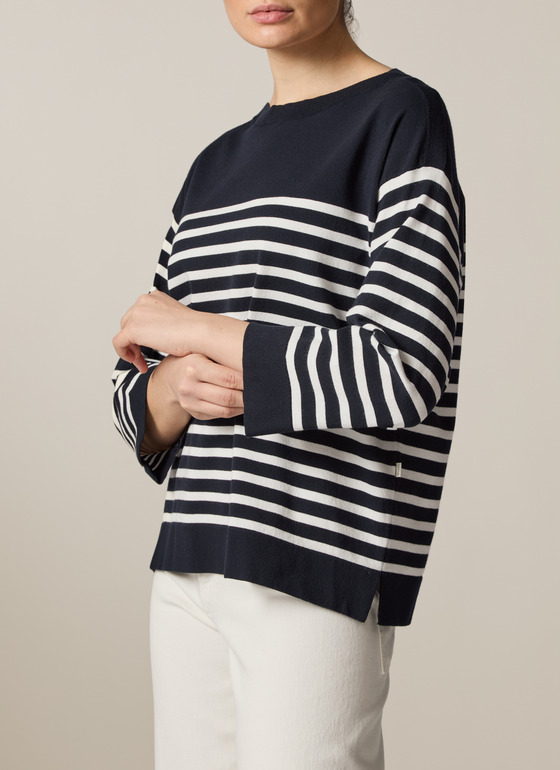 Pullover Rundhals 1/1 Arm Navy Frontansicht