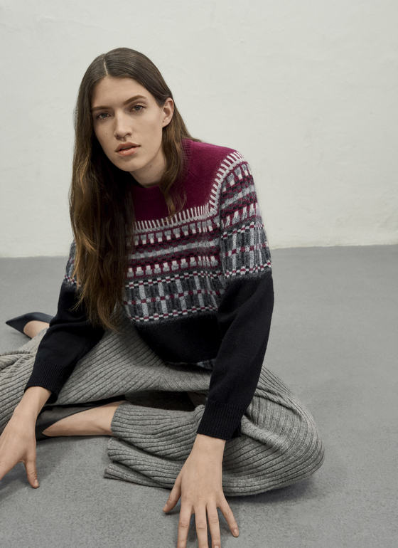 Pullover Rundhals 1/1 Arm Bordeaux Frontansicht