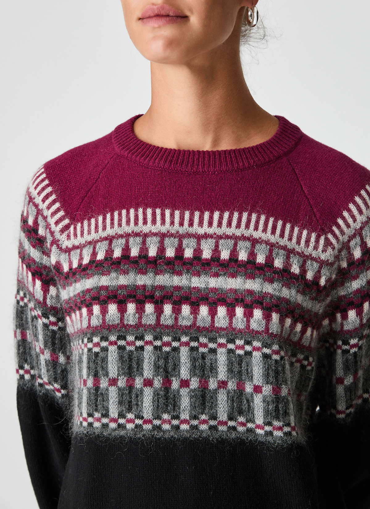 Pullover Rundhals 1/1 Arm, Bordeaux Detailansicht 2