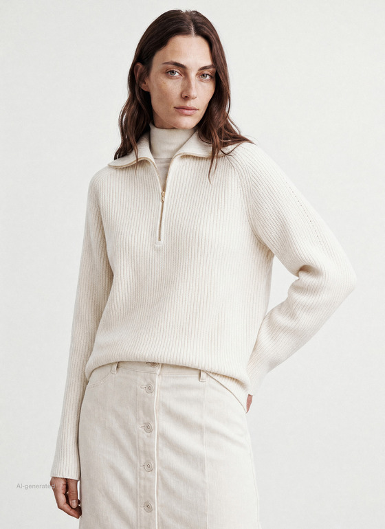 Pullover Troyer 1/1 Arm New White Frontansicht