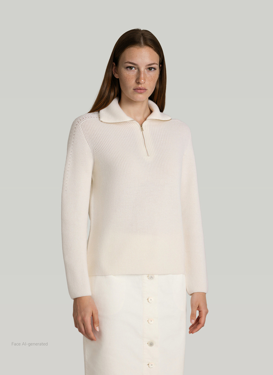 Pullover Troyer 1/1 Arm New White Frontansicht