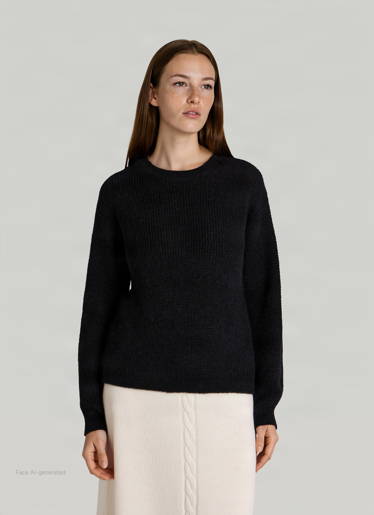 Rundhals 3/4 Arm PULLOVER, Black Frontansicht