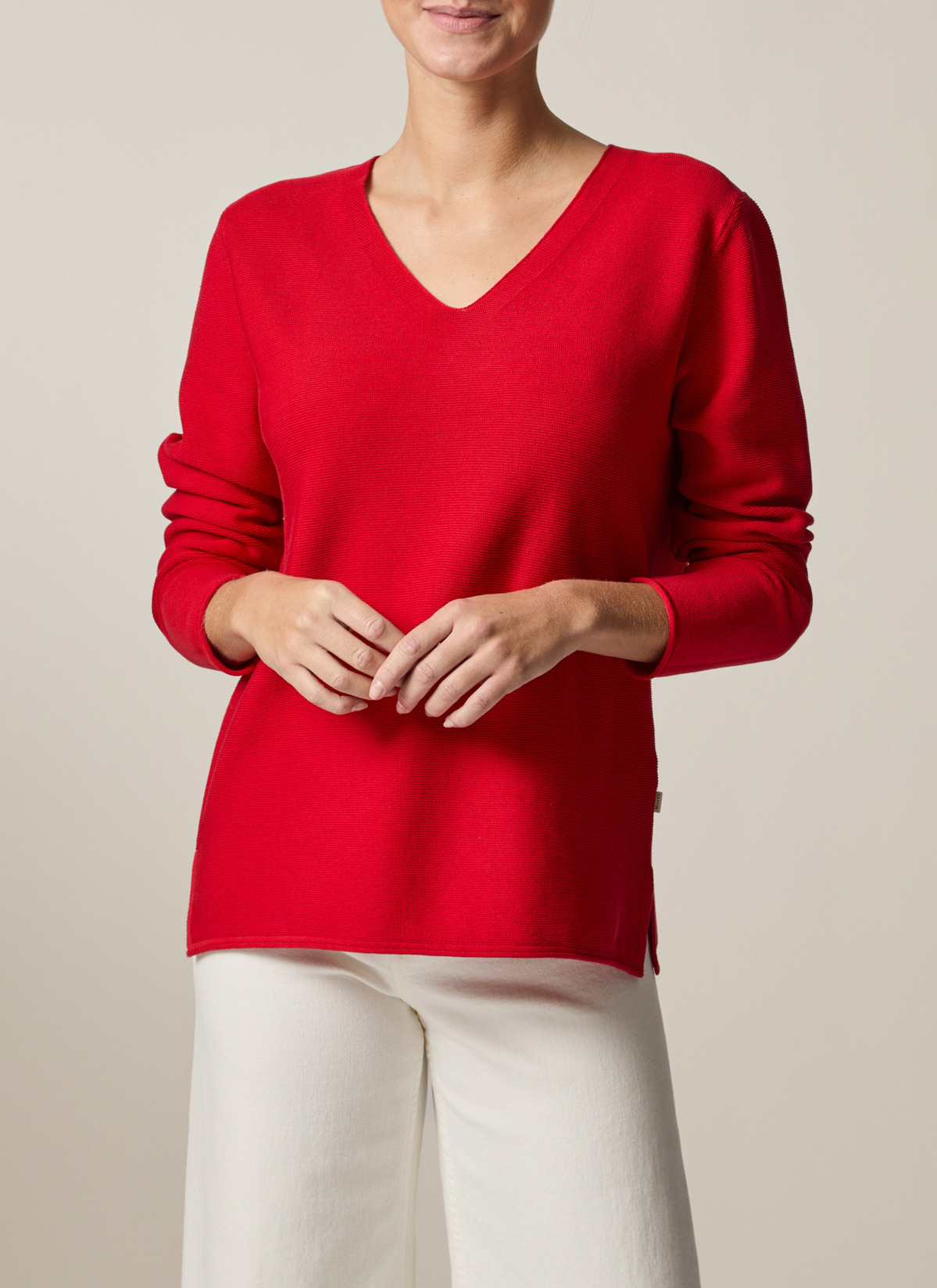 Pullover V-Ausschnitt 1/1 Arm, Lychee Red Frontansicht