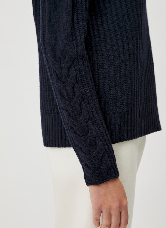 Pullover Rundhals 1/1 Arm Navy Frontansicht