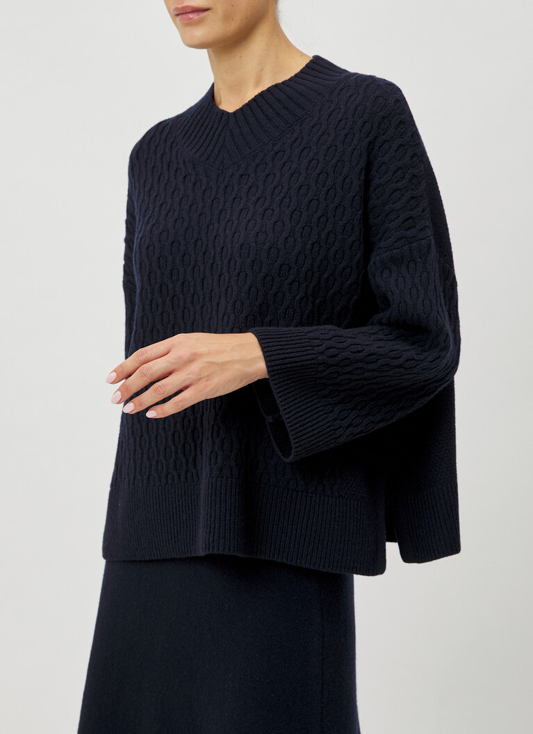 Pullover V-Ausschnitt 1/1 Arm, Navy Frontansicht