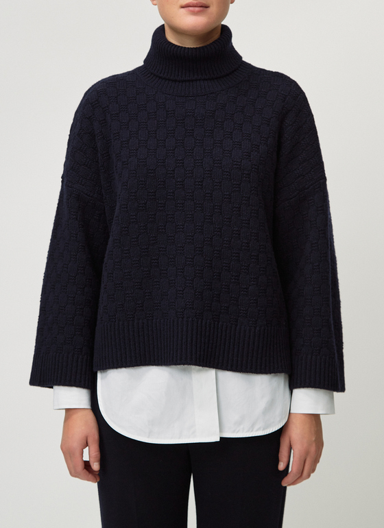 Pullover Stehkragen 1/1 Arm Navy Frontansicht