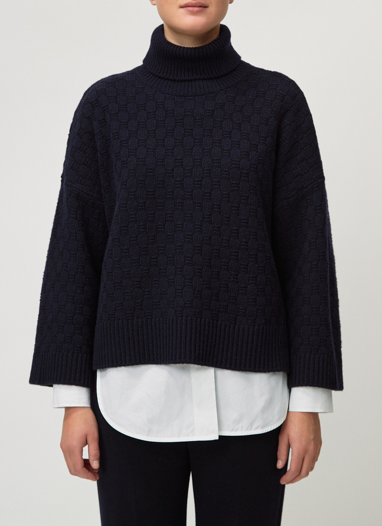Pullover Stehkragen 1/1 Arm, Navy Detailansicht 1