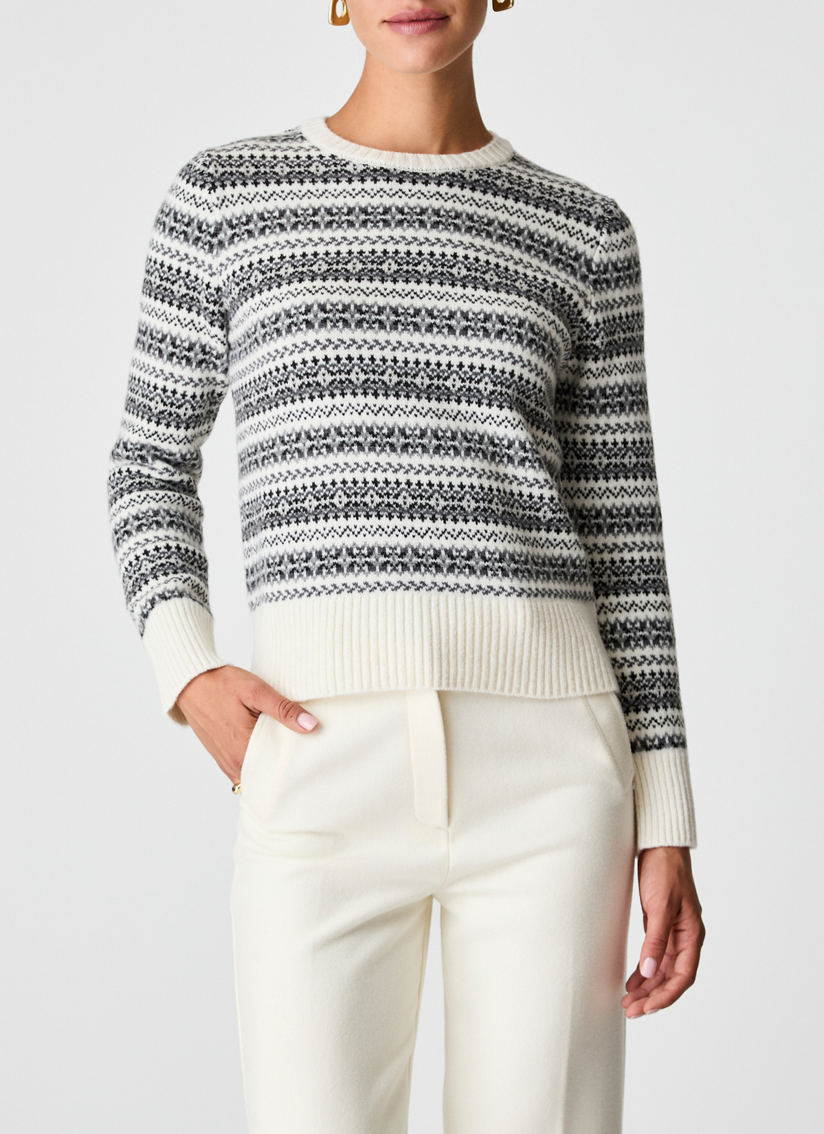 Pullover Rundhals 1/1 Arm, New White Frontansicht