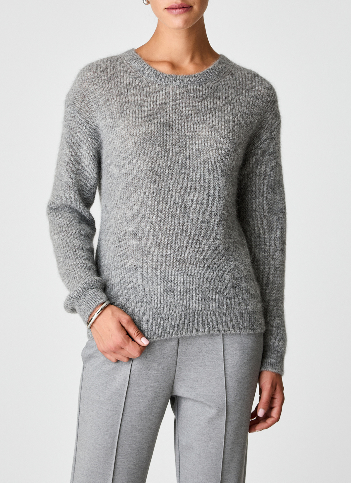 Pullover Rundhals 1/1 Arm, Granite Grey Frontansicht