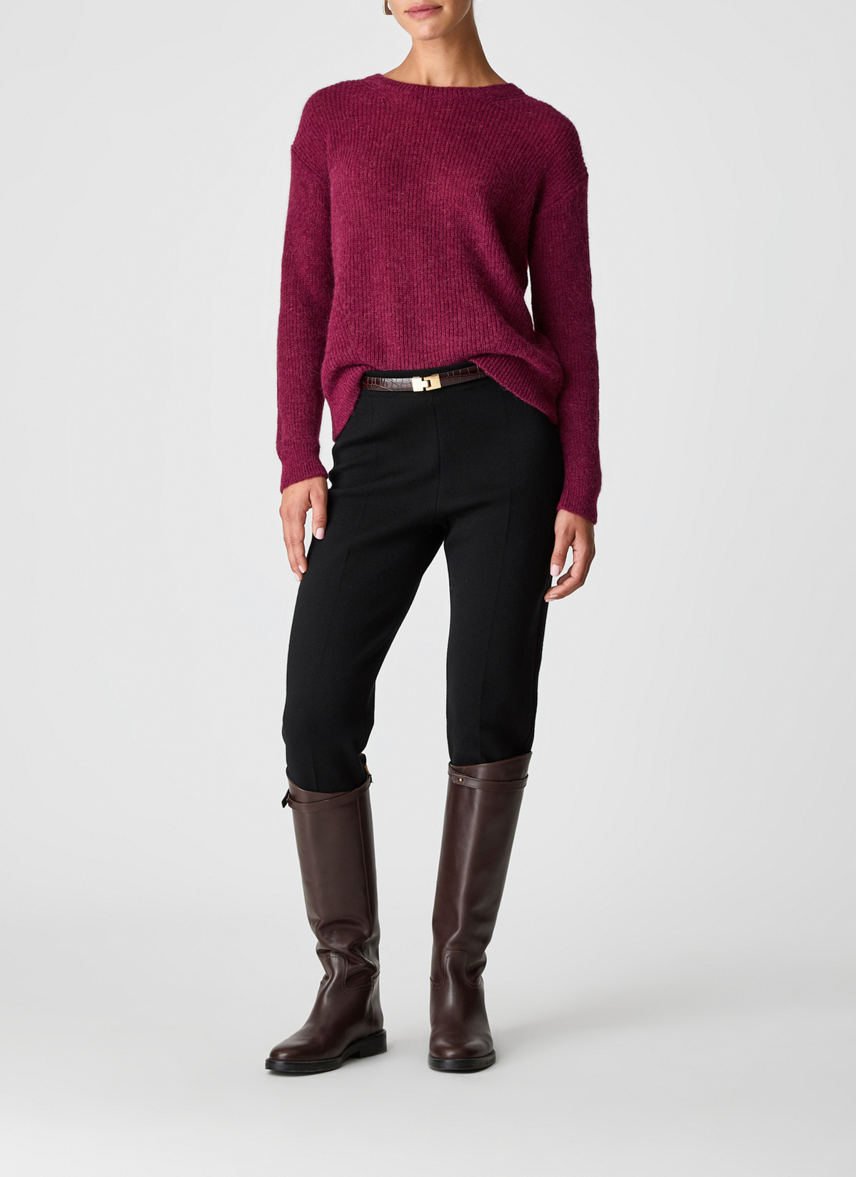 Pullover Rundhals 1/1 Arm, Bordeaux Detailansicht 2