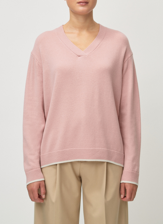 Pullover V-Ausschnitt 1/1 Arm Rosé Frontansicht