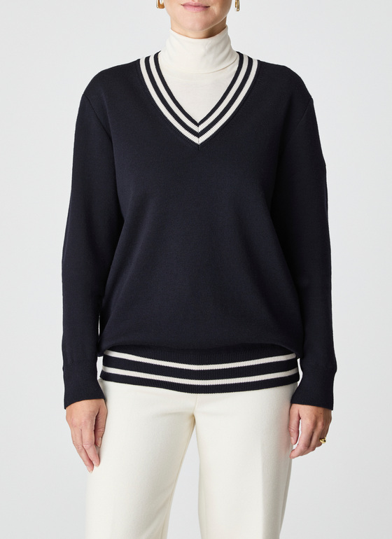 Pullover V-Ausschnitt 1/1 Arm Navy Frontansicht