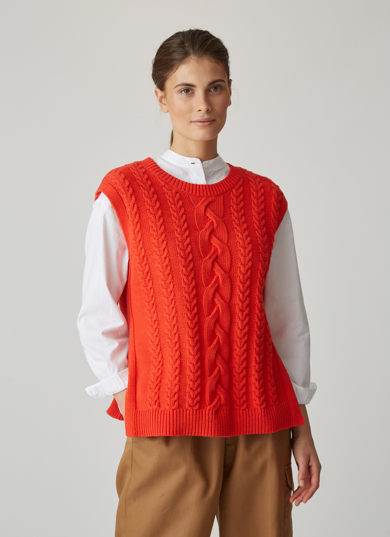 Pullover Rundhals 1/1 Arm, Caribbean Red Frontansicht
