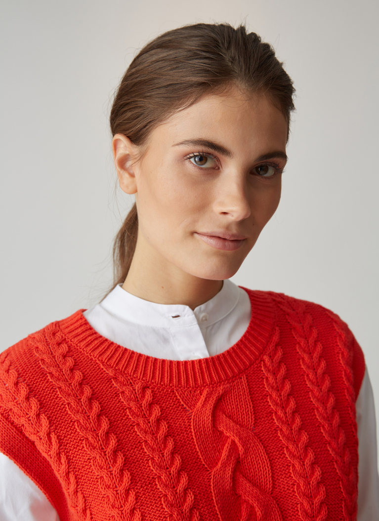 Pullover Rundhals 1/1 Arm, Caribbean Red Detailansicht 1