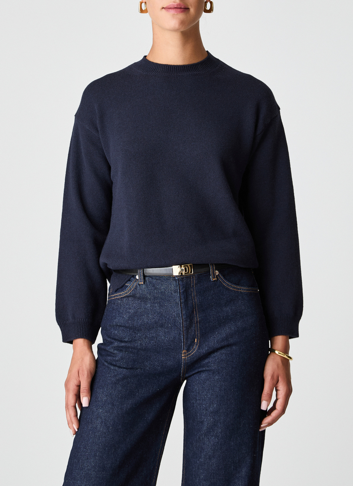 Pullover Rundhals 1/1 Arm, Navy Frontansicht