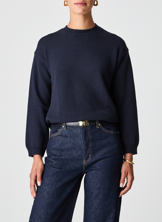 Pullover Rundhals 1/1 Arm Navy Frontansicht