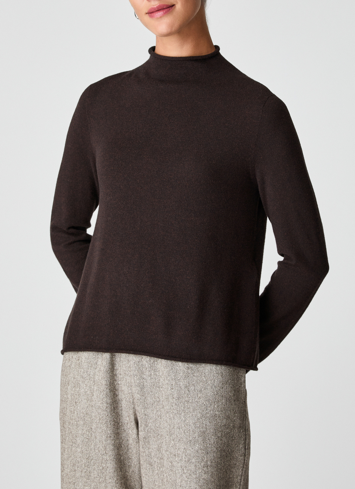 Pullover Stehkragen 1/1 Arm, Dark Espresso Frontansicht