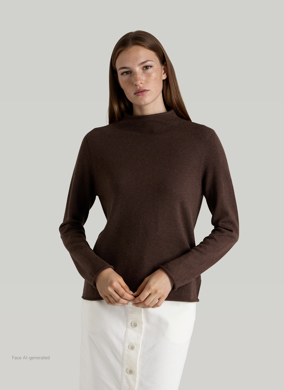 Pullover Stehkragen 1/1 Arm, Dark Coffee Frontansicht