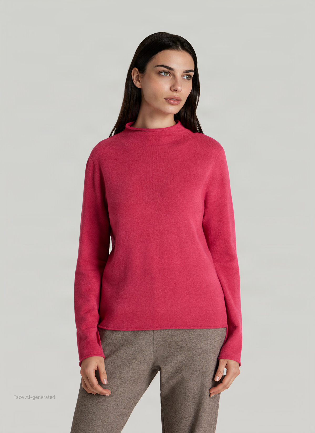 Pullover Stehkragen 1/1 Arm, Peony Red Frontansicht