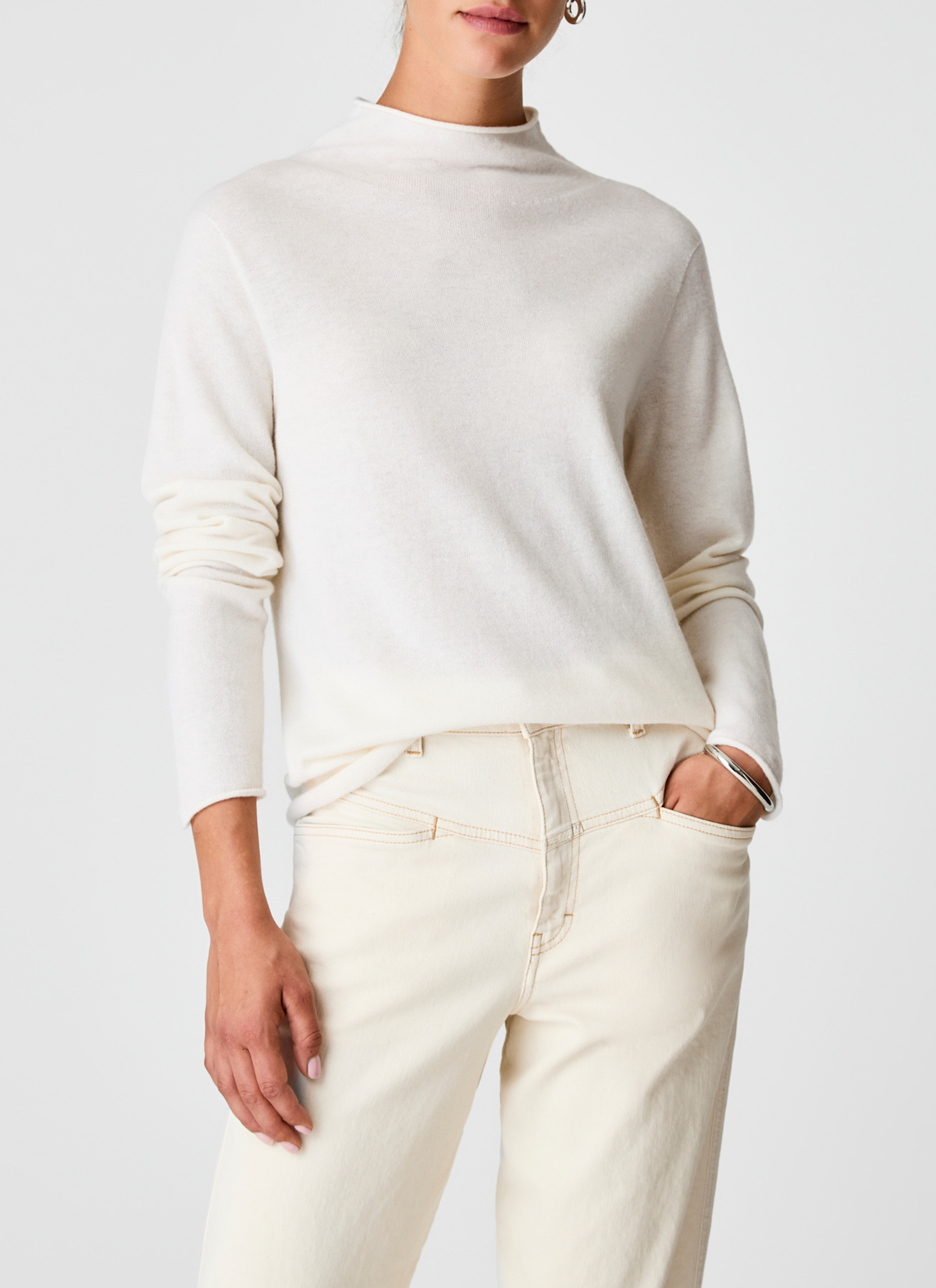 Pullover Stehkragen 1/1 Arm, New White Frontansicht
