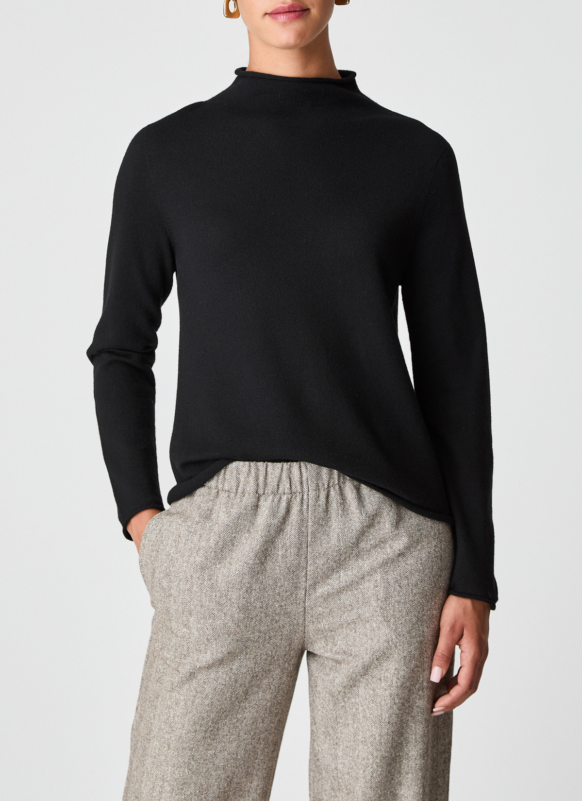 Pullover Stehkragen 1/1 Arm, Black Frontansicht
