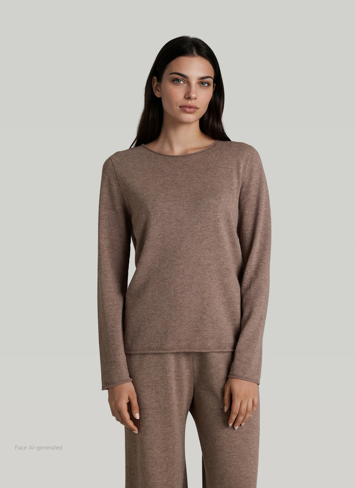 Pullover Rundhals 1/1 Arm, Taupe Grey Frontansicht
