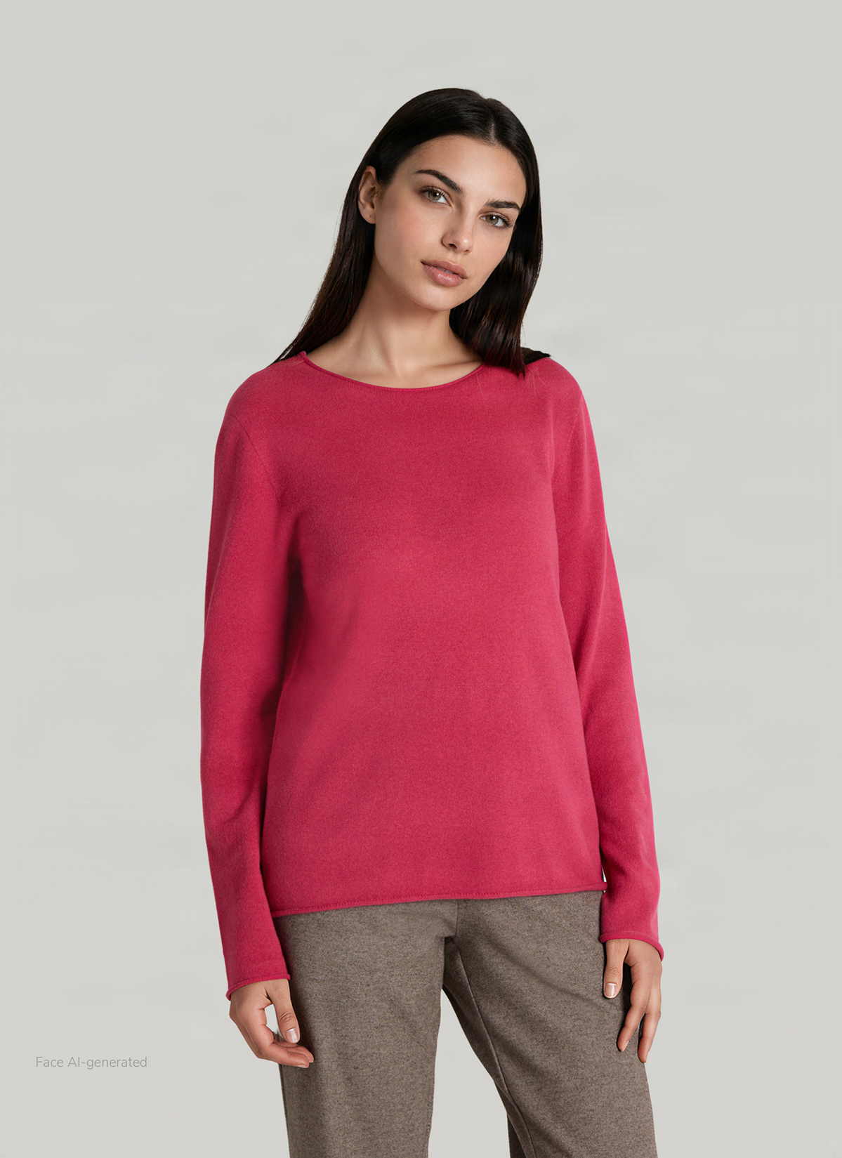 Pullover Rundhals 1/1 Arm, Peony Red Frontansicht